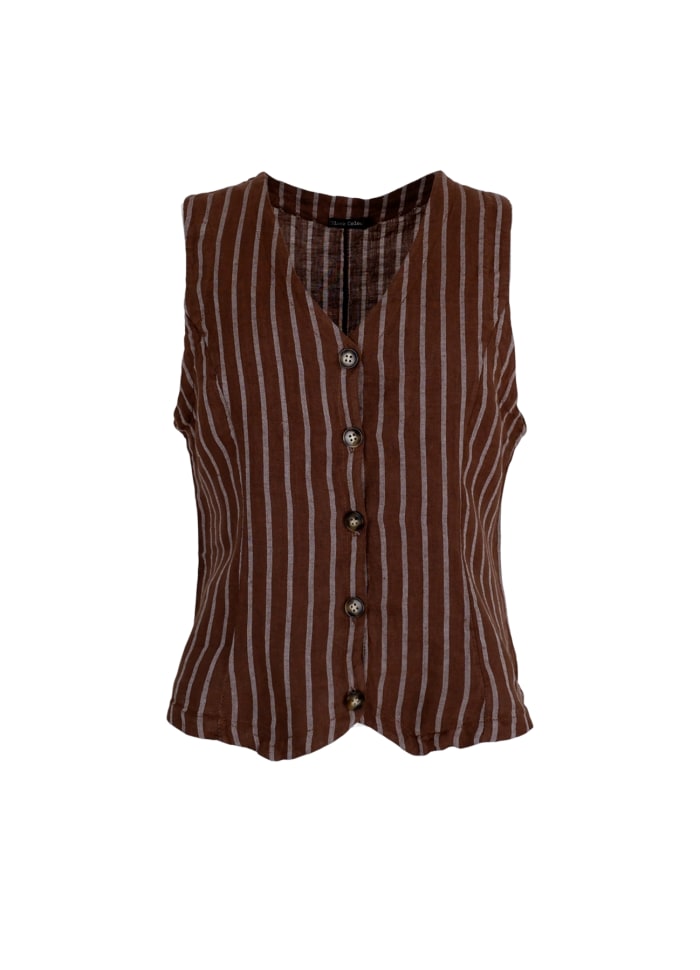Black Colour Melina Linen Tunic Rose Stripe