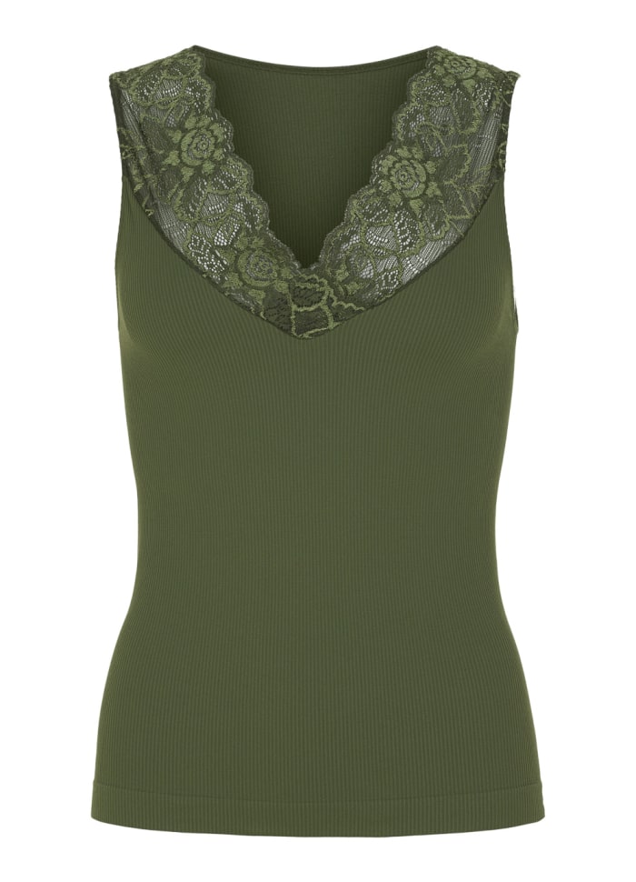 Tim & Simonsen Belen Rib V-Lace Top - Mango main image 1